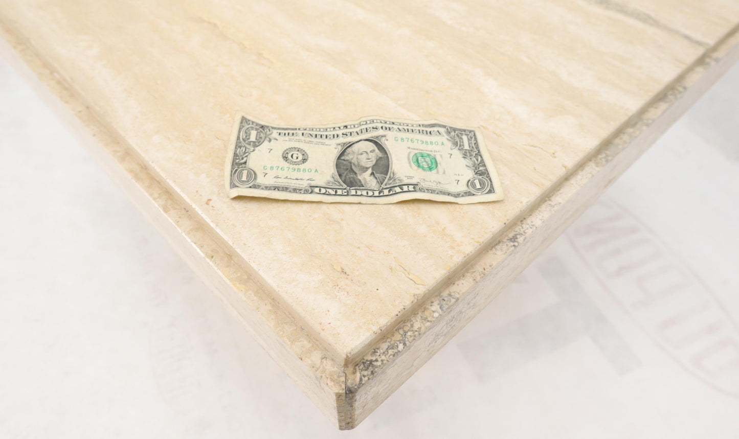 EstablishedLines Square Italian Mid-Century Modern Travertine Side Table