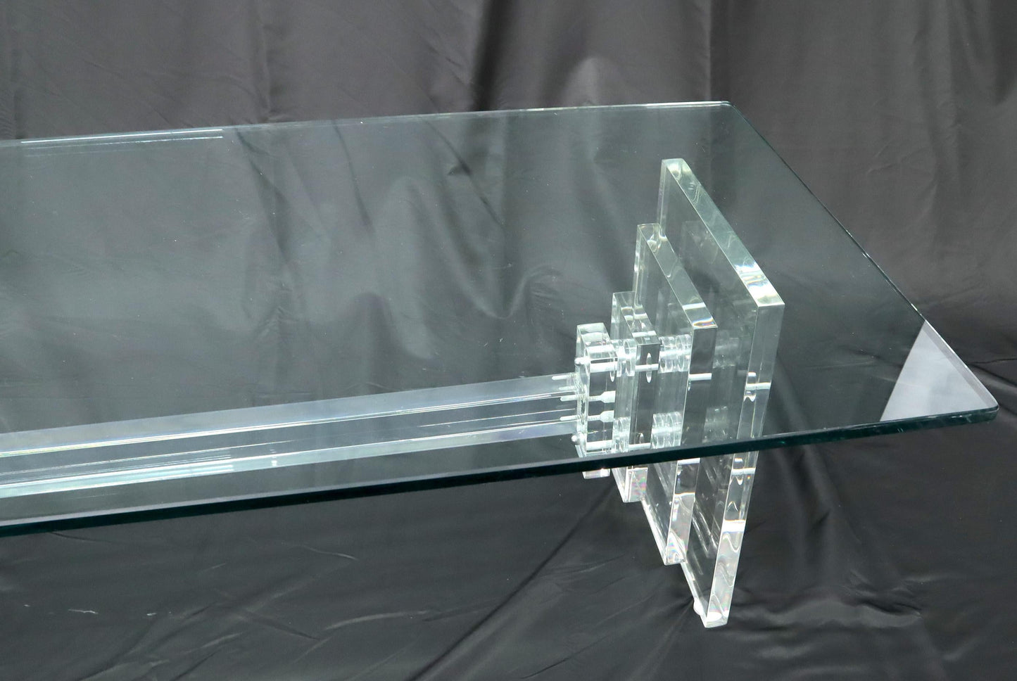 EstablishedLines Stacked Lucite Base Rectangular Glass Top Coffee Table