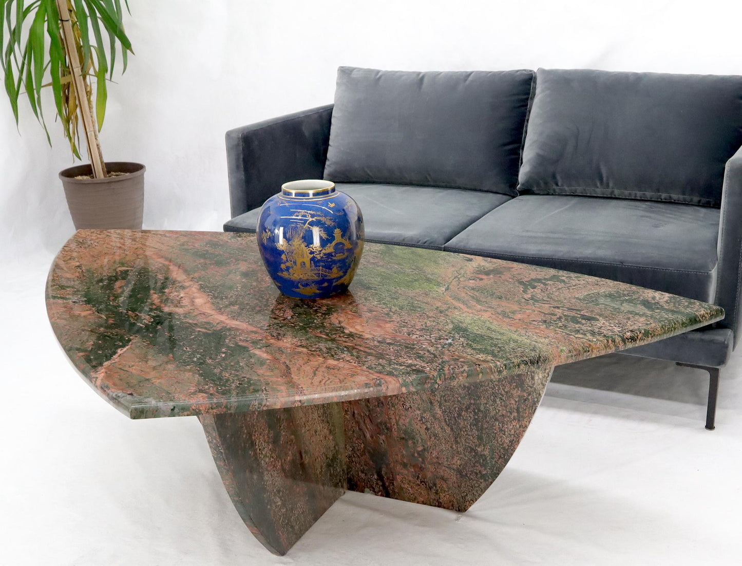 EstablishedLines Rounded Triangle Shape Large Solid Marble Coffee Table