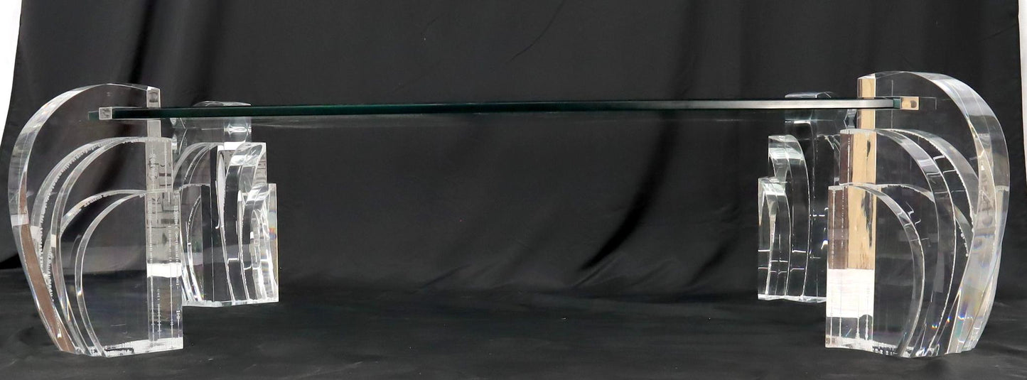 EstablishedLines Large Oversized Lucite Base Glass Top Base Coffee Table Rectangular Cut Corner