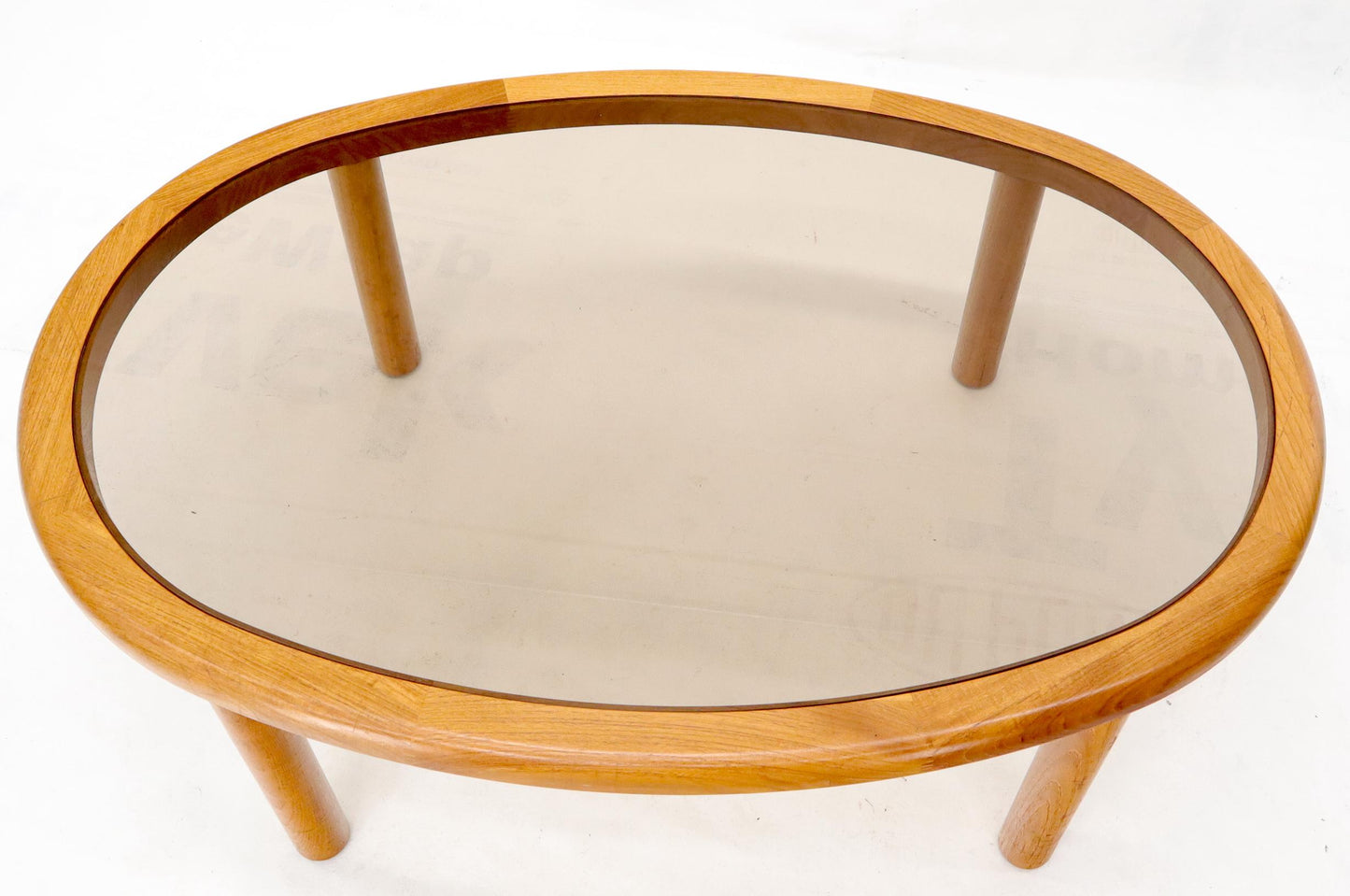 EstablishedLines Danish Mid-Century Modern Oval Coffee Table with Smoked Glass Top