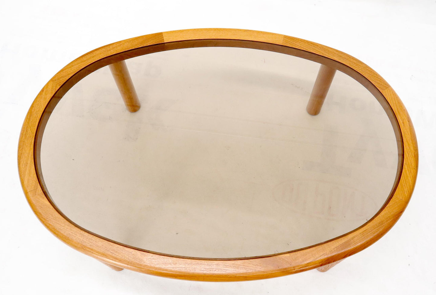 EstablishedLines Danish Mid-Century Modern Oval Coffee Table with Smoked Glass Top