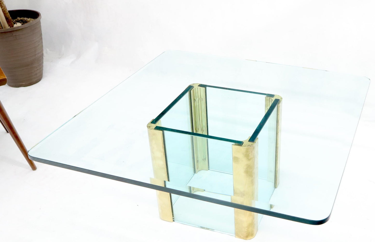 EstablishedLines Mid-Century Modern Square Glass and Brass Coffee Table