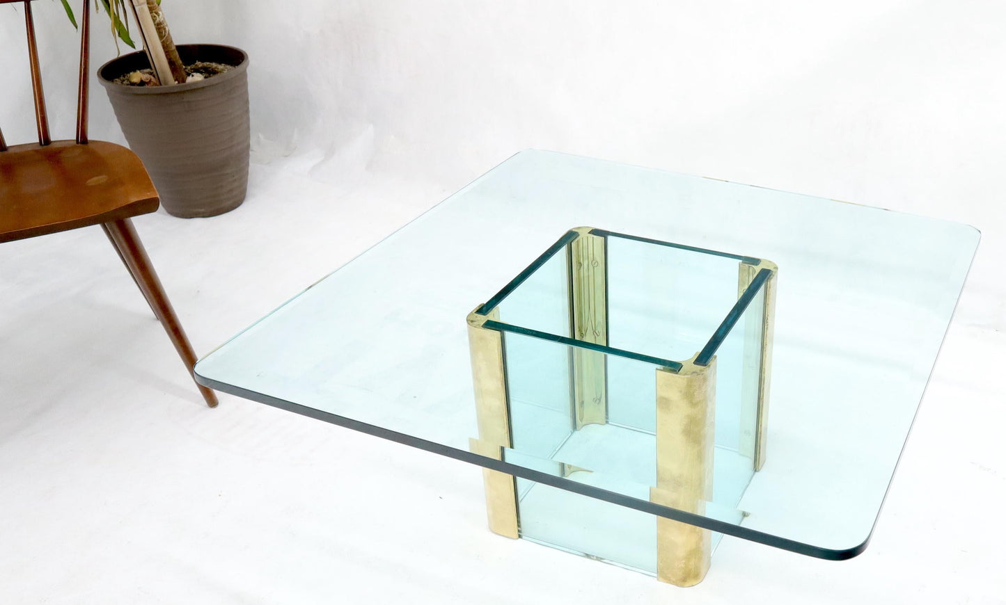 EstablishedLines Mid-Century Modern Square Glass and Brass Coffee Table