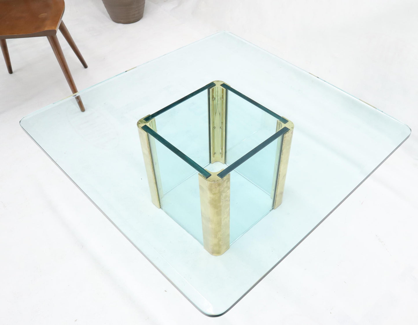 EstablishedLines Mid-Century Modern Square Glass and Brass Coffee Table
