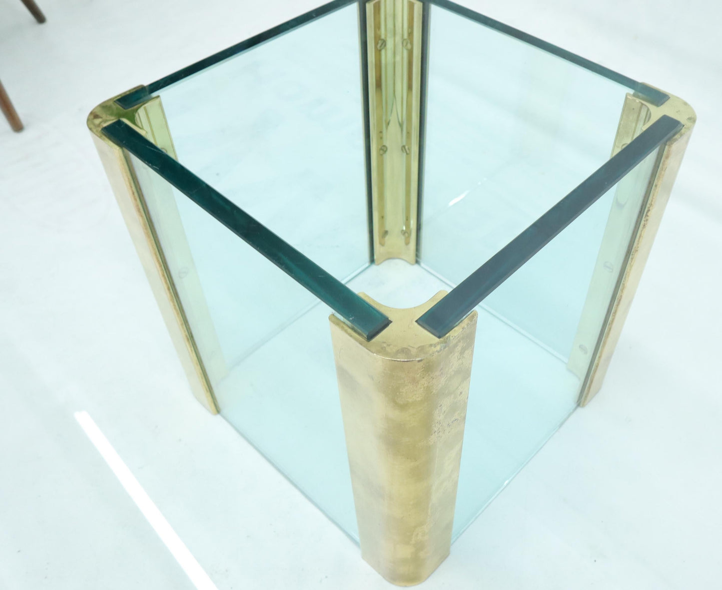 EstablishedLines Mid-Century Modern Square Glass and Brass Coffee Table