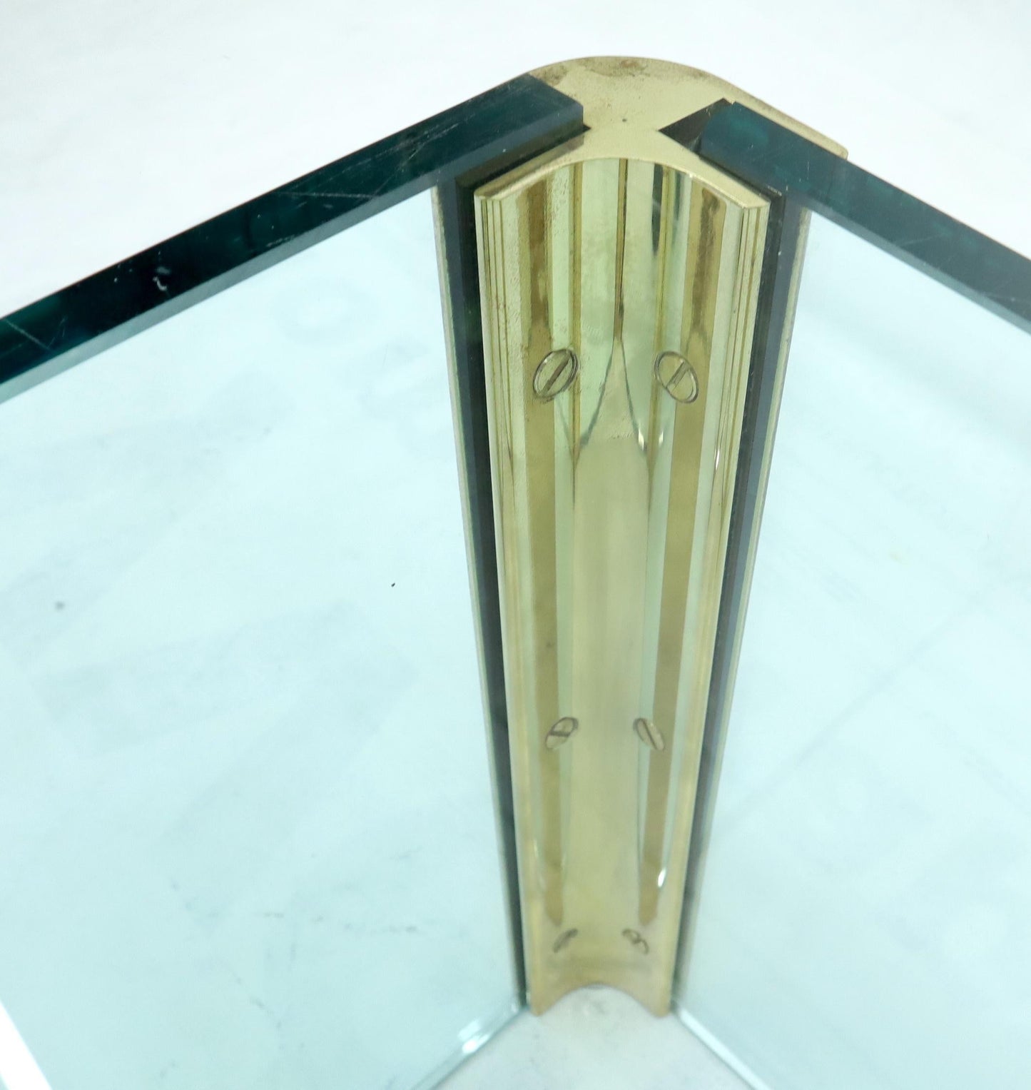 EstablishedLines Mid-Century Modern Square Glass and Brass Coffee Table