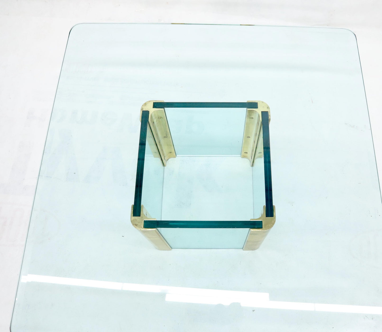 EstablishedLines Mid-Century Modern Square Glass and Brass Coffee Table