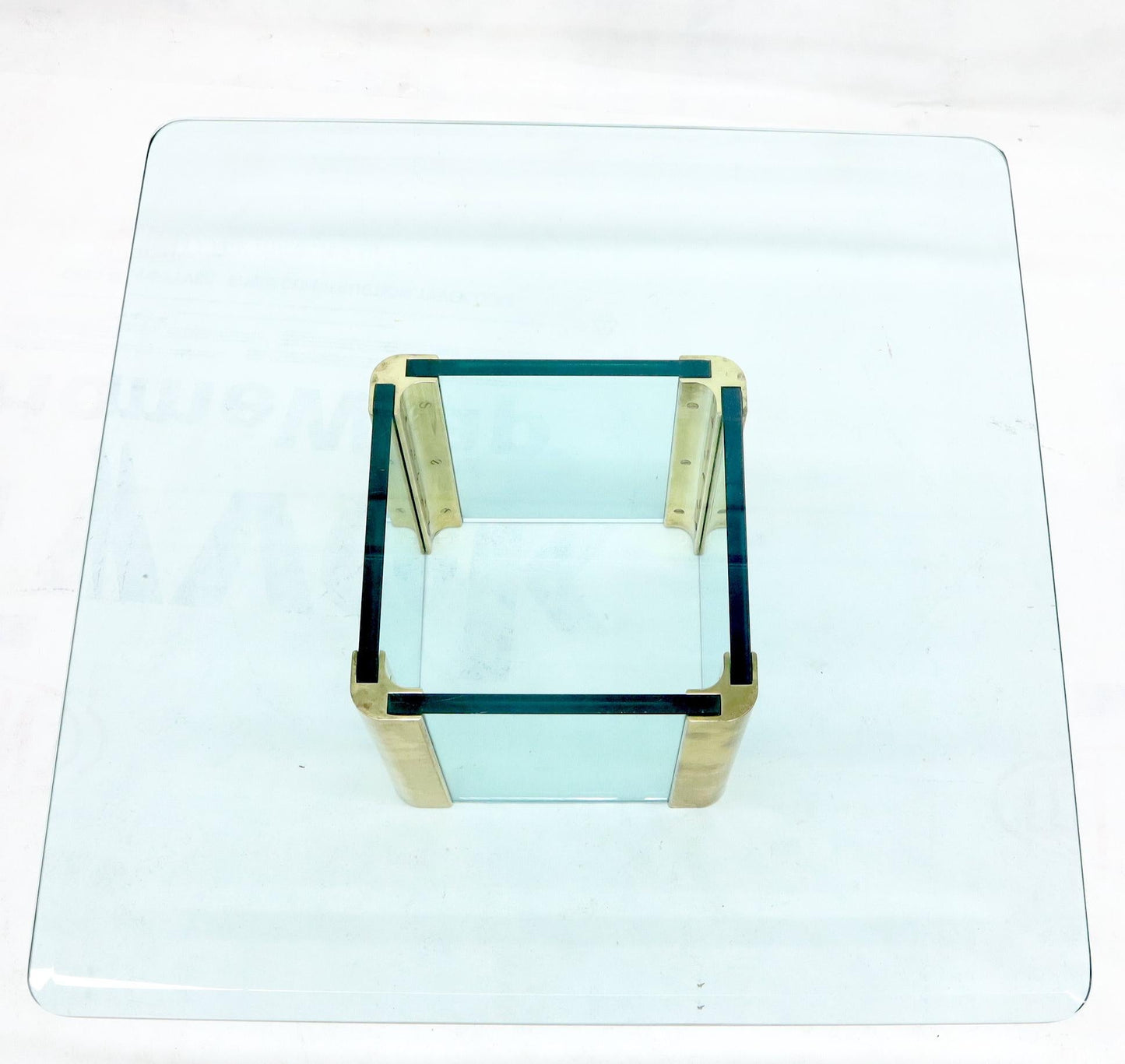 EstablishedLines Mid-Century Modern Square Glass and Brass Coffee Table