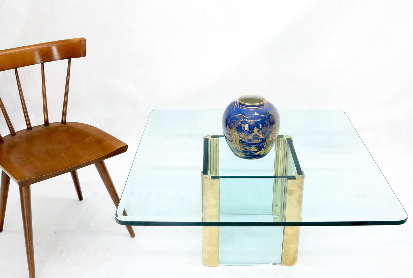 EstablishedLines Mid-Century Modern Square Glass and Brass Coffee Table