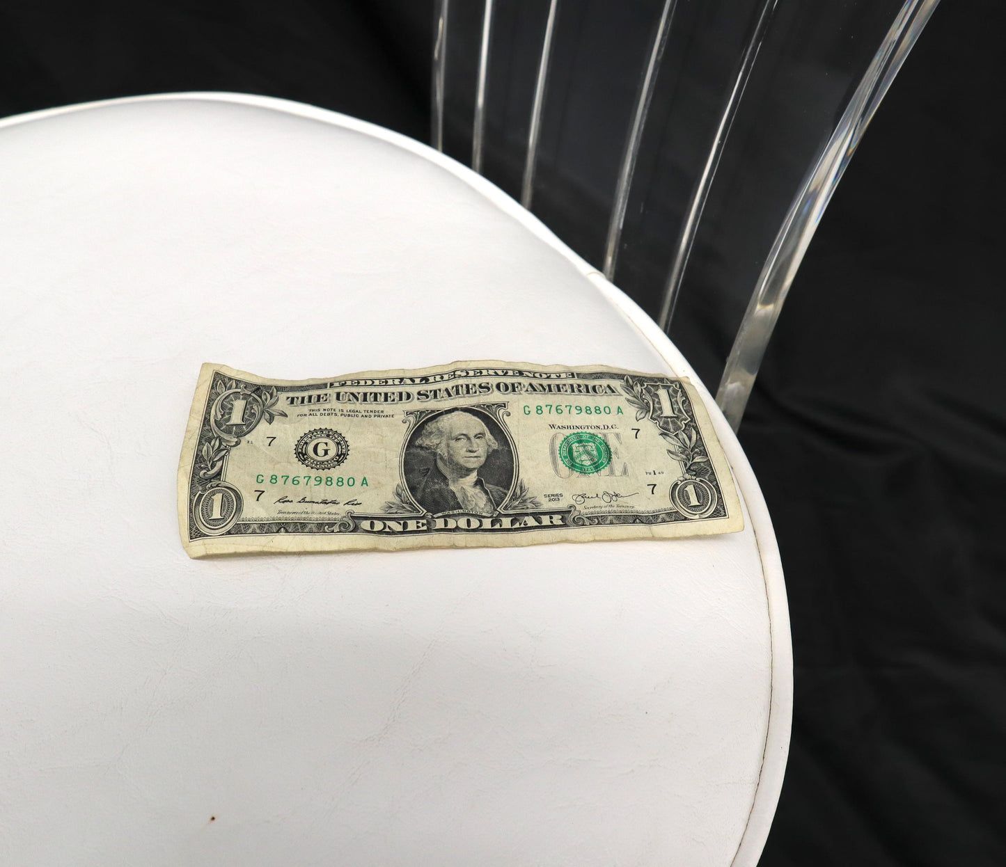 EstablishedLines Set of 4 Lucite Dining Chairs Square Dining Table on Single Pedestal Base