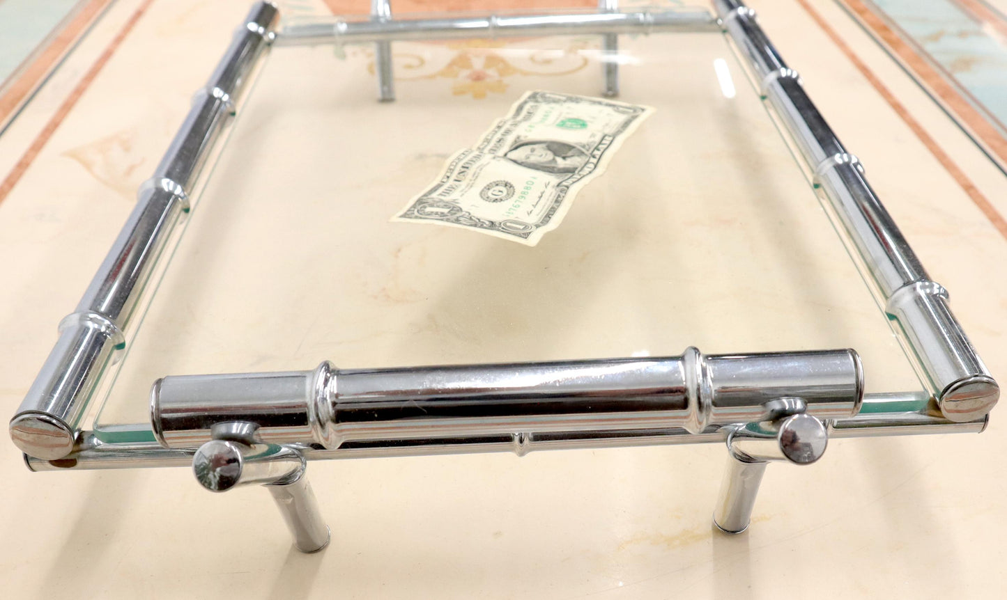 EstablishedLines Faux Bamboo Chrome and Glass Decorative Tray with Handles