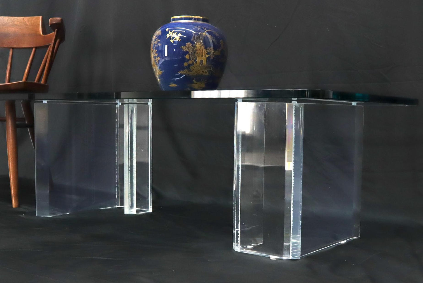 EstablishedLines Lucite Base Glass Top Compact Rectangular Coffee Table