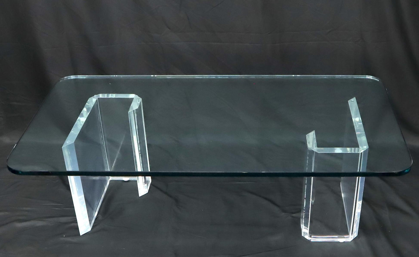 EstablishedLines Lucite Base Glass Top Compact Rectangular Coffee Table