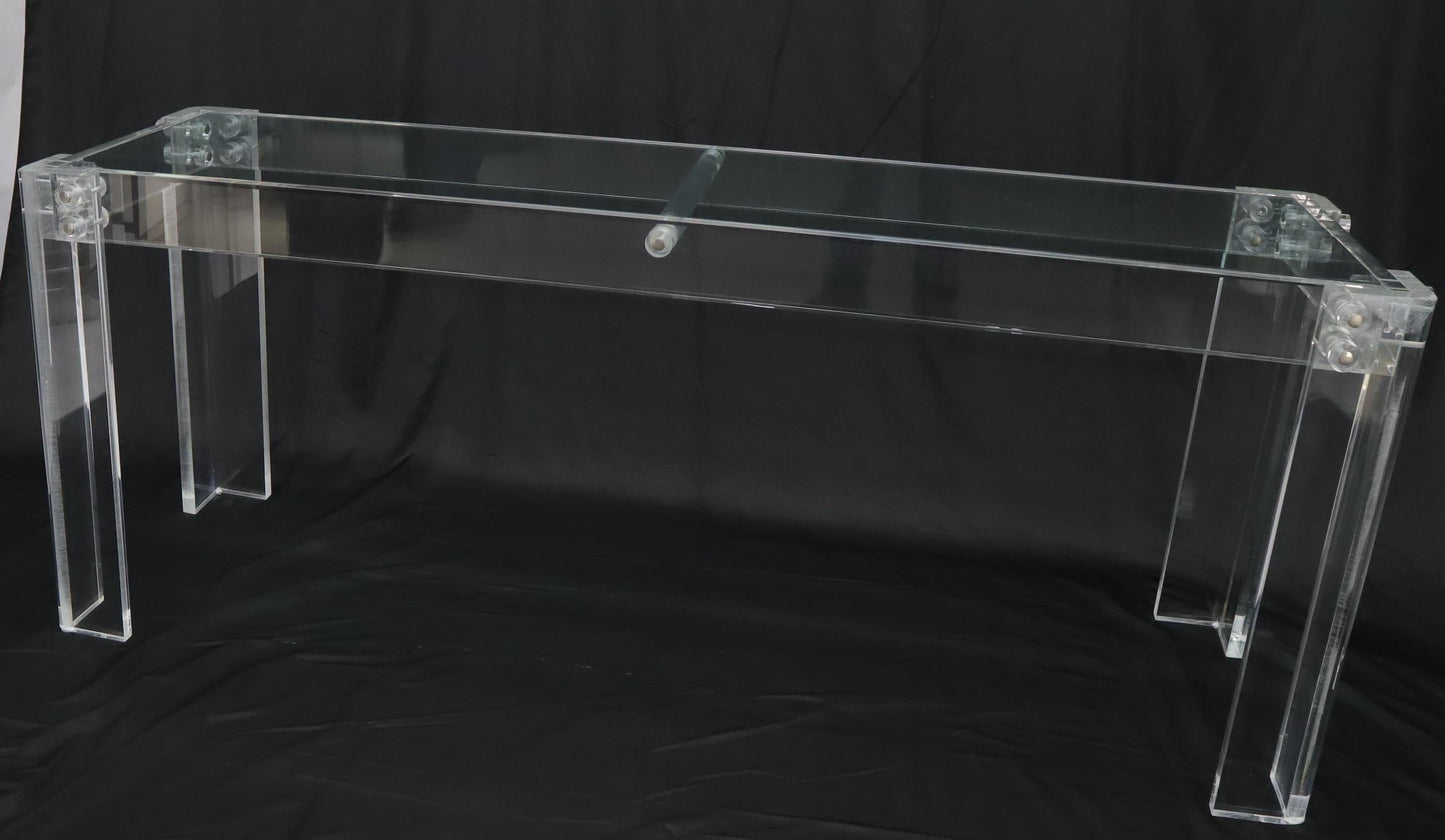 EstablishedLines Large Long Lucite Base Glass Top Console Sofa Table