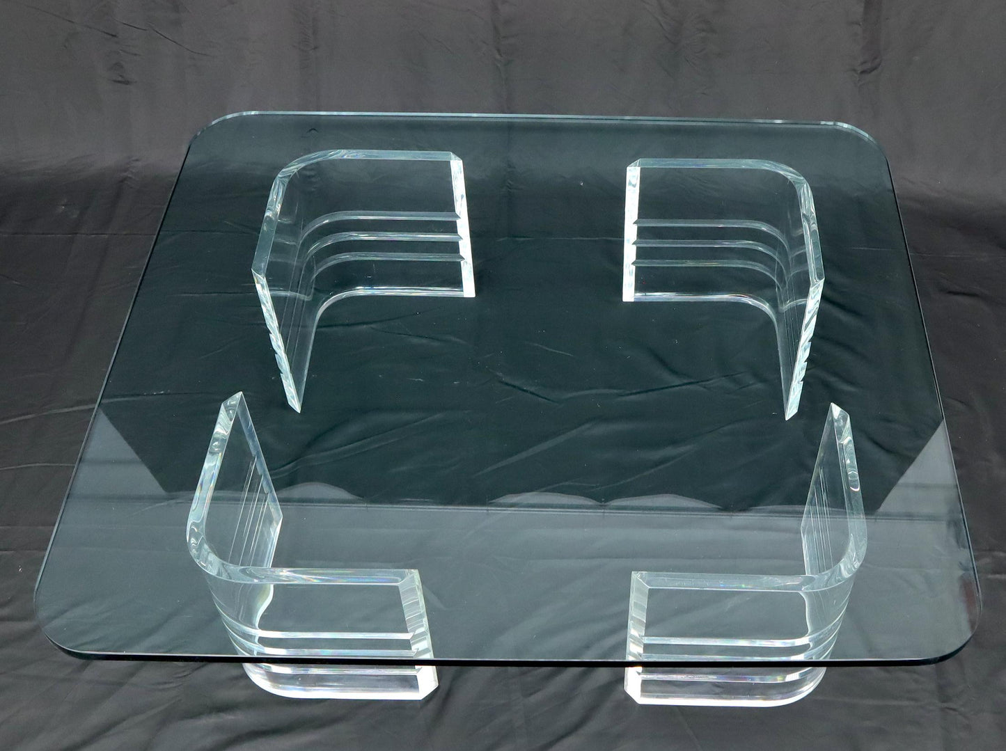 EstablishedLines Large Wide Rectangle Rounded Corners Thick Glass Coffee Table
