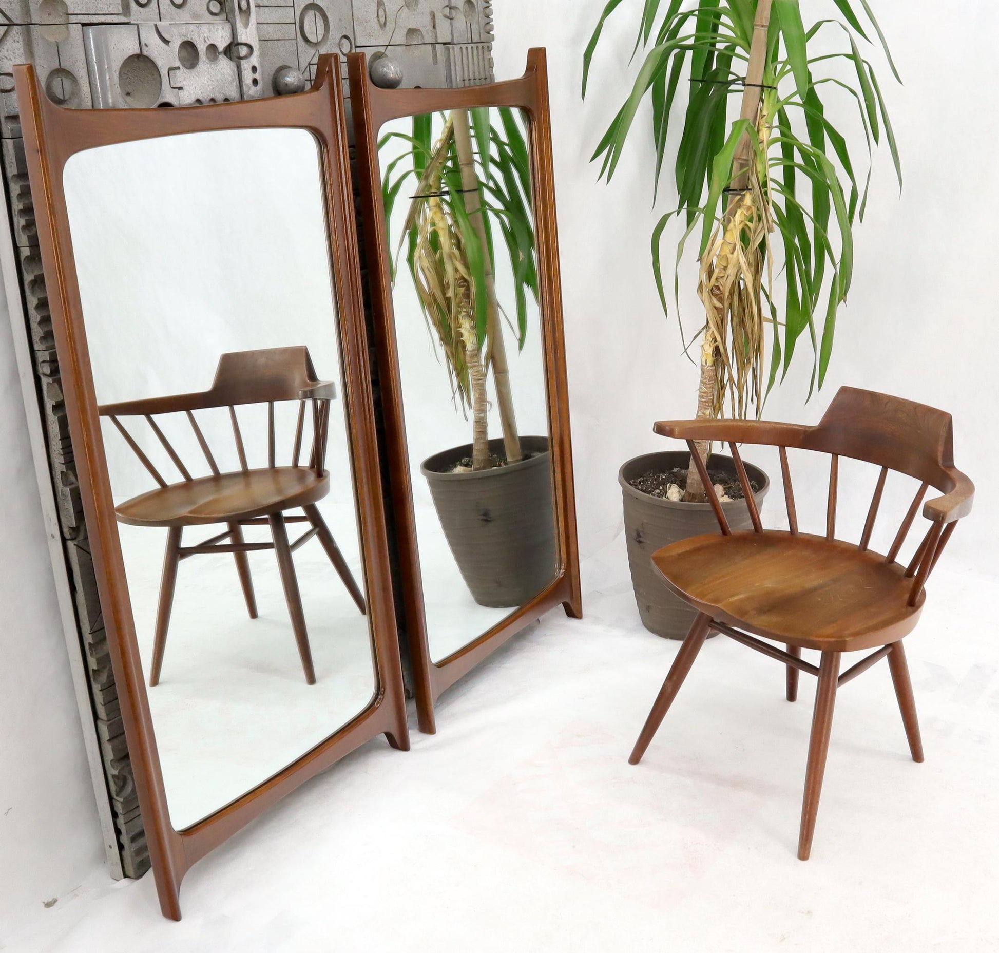 EstablishedLines Pair of Large Mid-Century Modern Walnut Mirrors