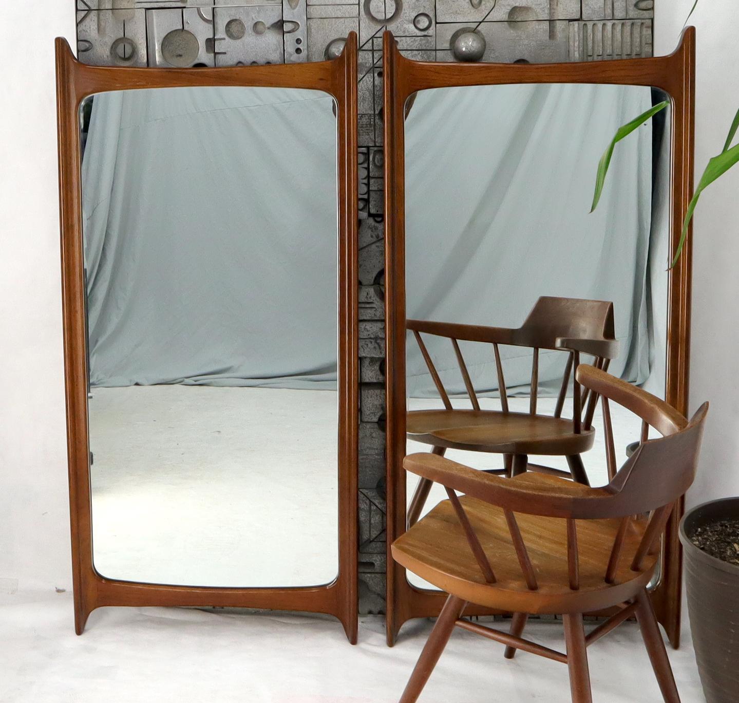 EstablishedLines Pair of Large Mid-Century Modern Walnut Mirrors