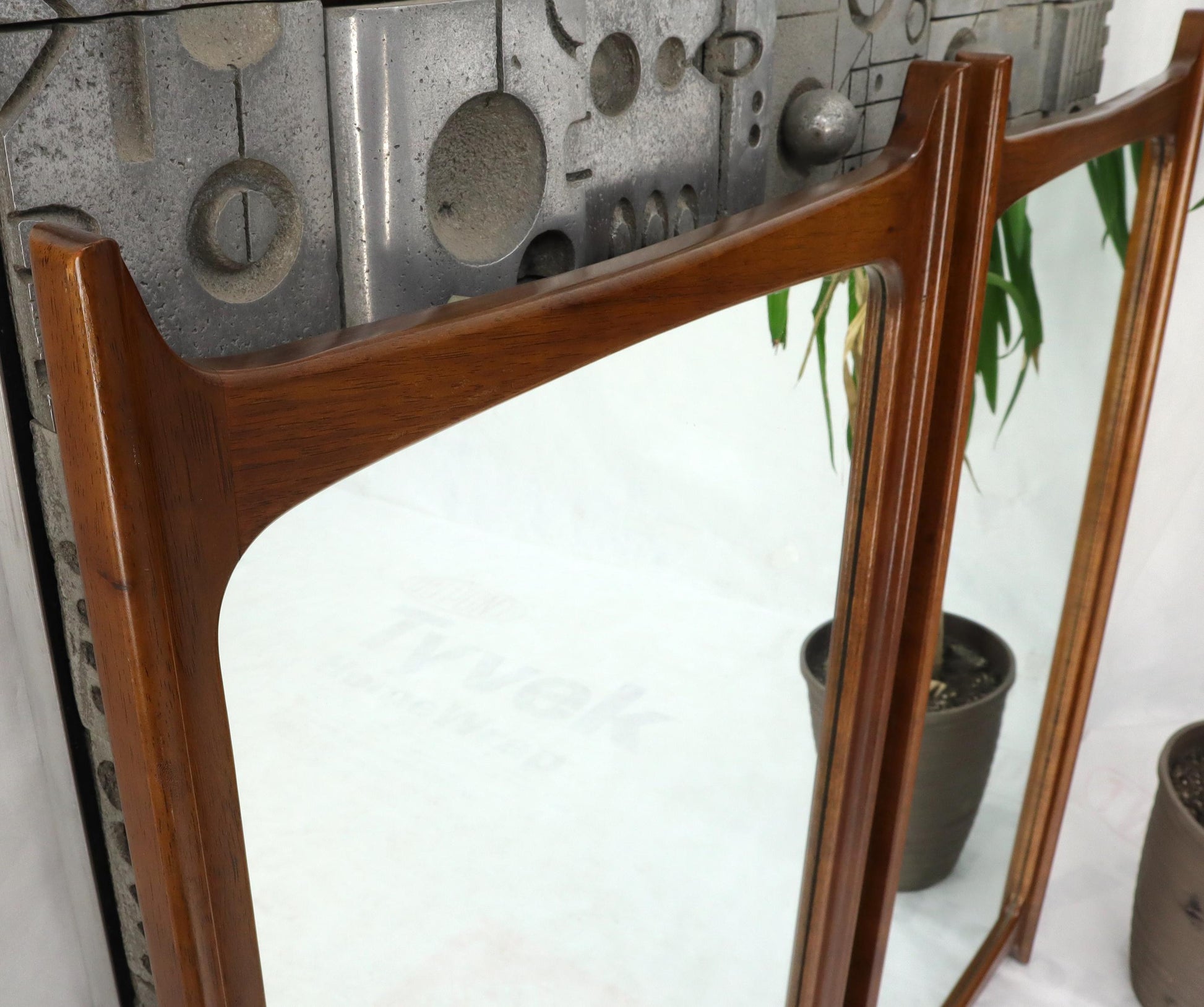EstablishedLines Pair of Large Mid-Century Modern Walnut Mirrors