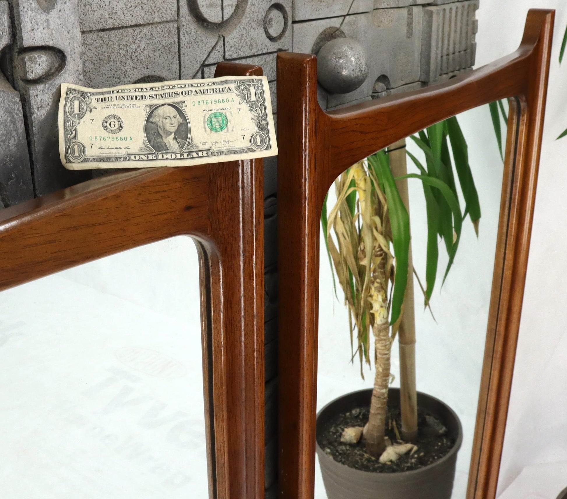 EstablishedLines Pair of Large Mid-Century Modern Walnut Mirrors
