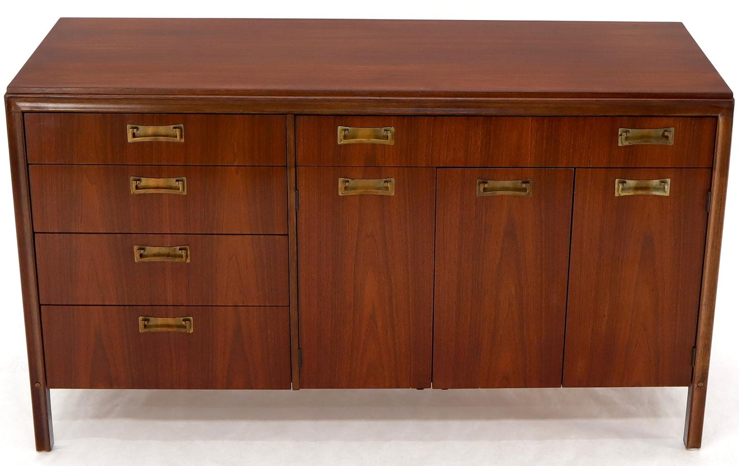 Mid-Century Modern Credenza Dresser Cabinet with Bifold Door and Five Drawers
