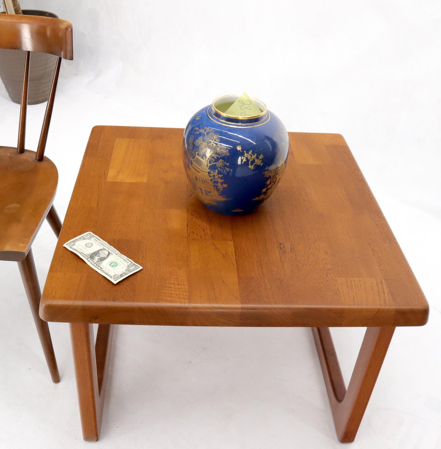 EstablishedLines Danish Mid-Century Modern Solid Thick Teak Top Square Coffee Side Table