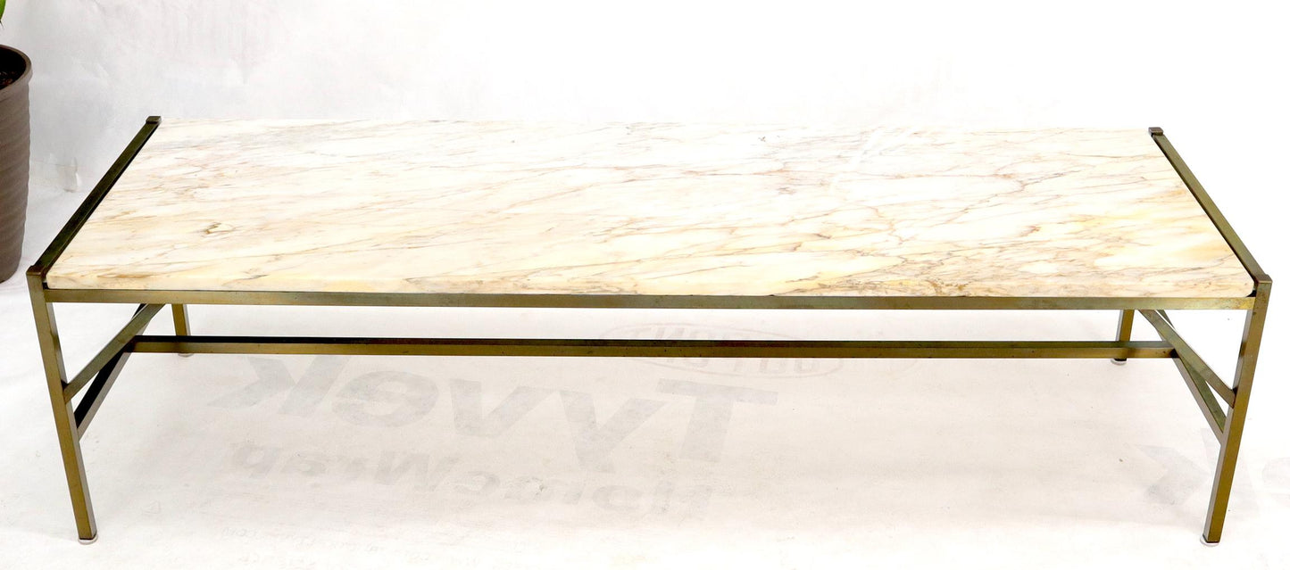 EstablishedLines Brass Frame Marble Top Rectangular Coffee Table McCobb Attributed