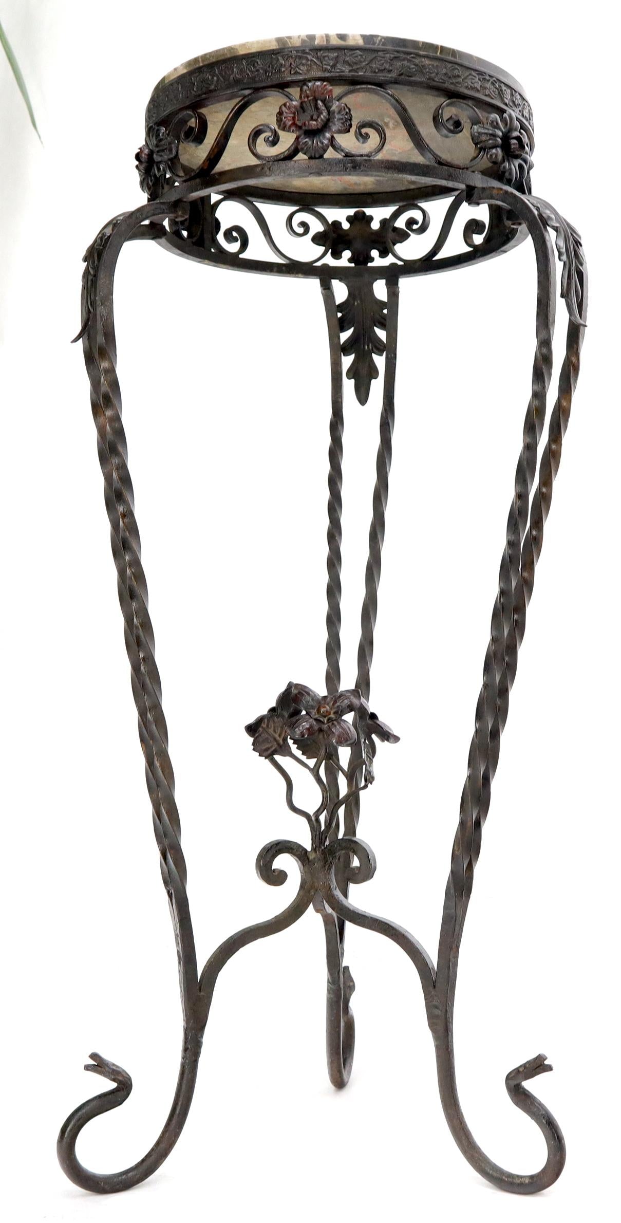 EstablishedLines Round Black & White Marble Top Wrought Iron Pedestal Stand Table