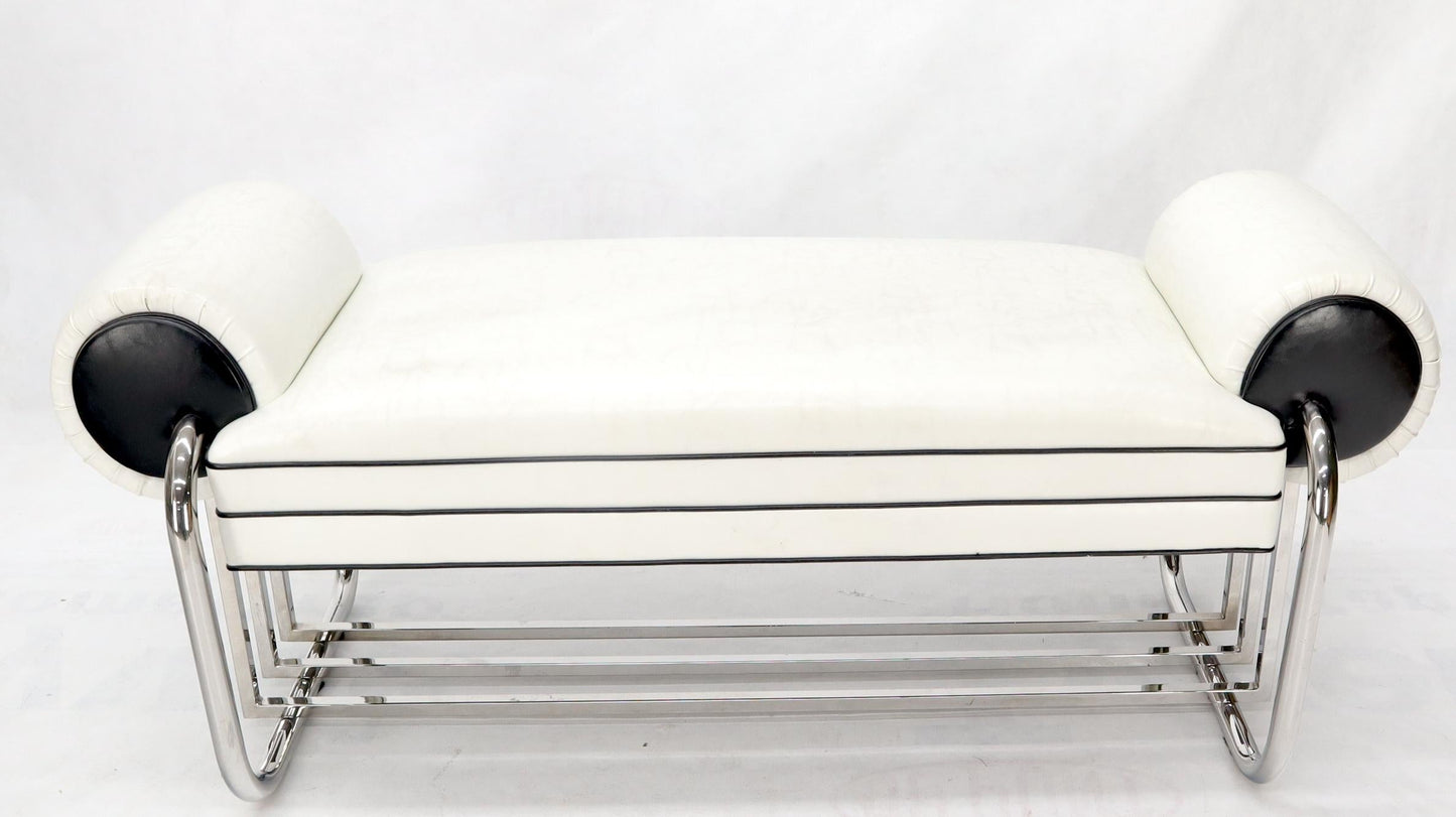EstablishedLines Bauhaus Chrome Bent Tube Black and White Upholstery Bench