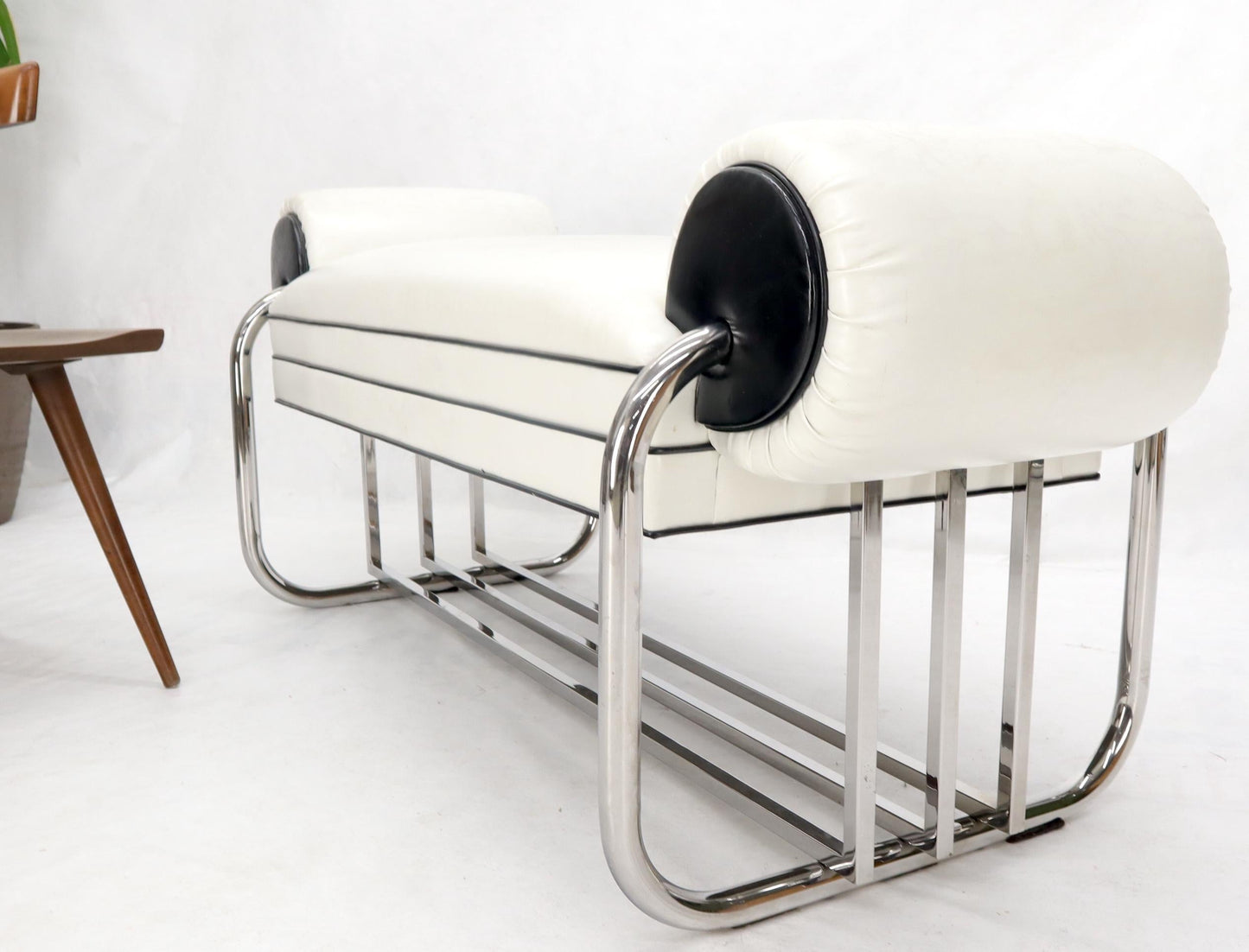 EstablishedLines Bauhaus Chrome Bent Tube Black and White Upholstery Bench