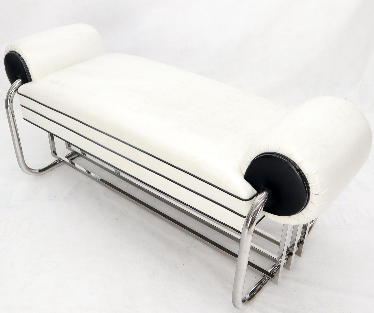EstablishedLines Bauhaus Chrome Bent Tube Black and White Upholstery Bench