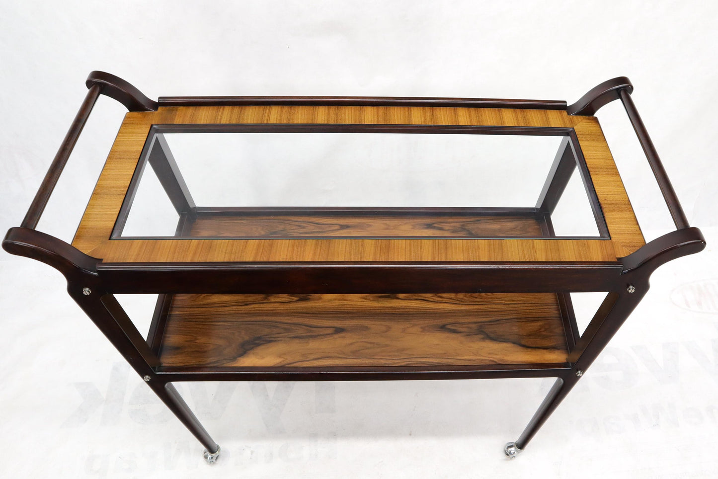 EstablishedLines Rosewood & Glass Two Tier Serving Cart on Wheels