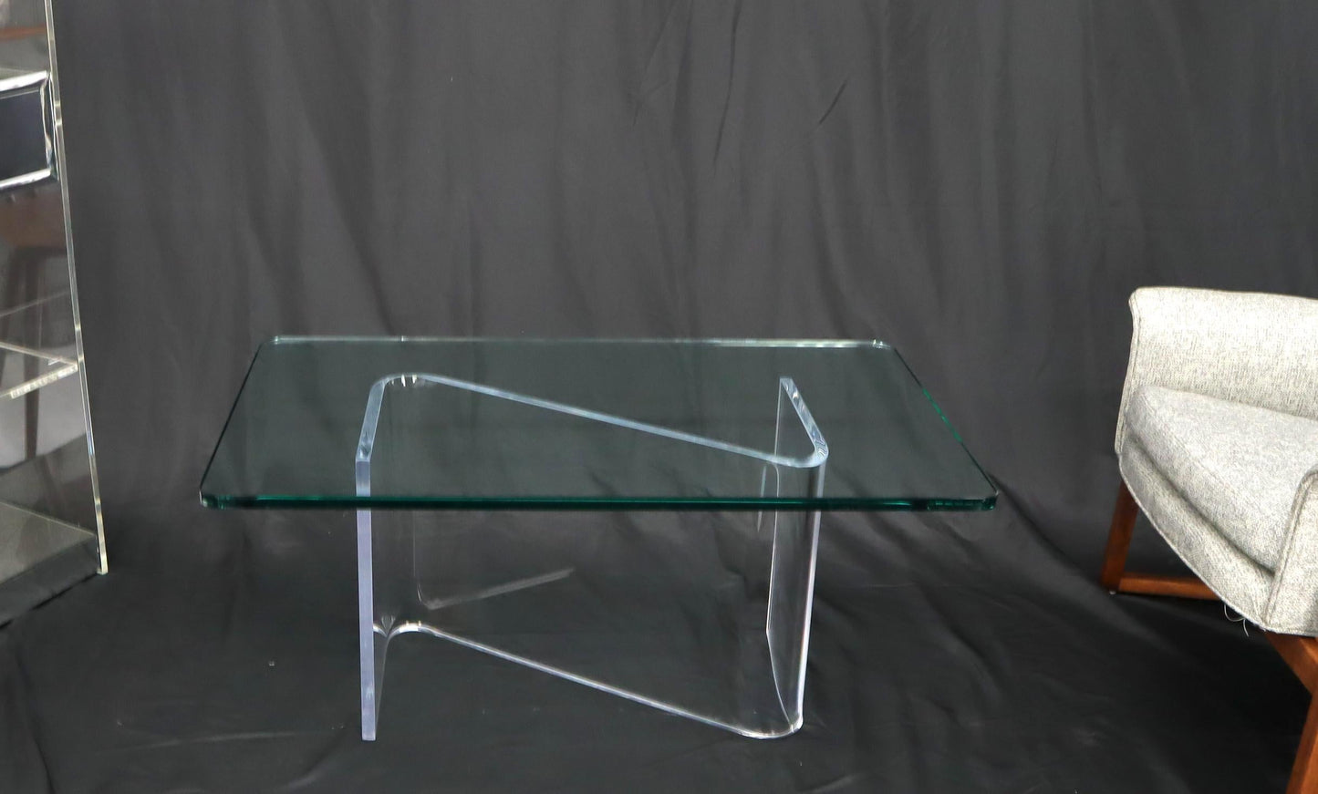 EstablishedLines Bent Lucite Z-Shape Base Thick Glass Top Coffee Table