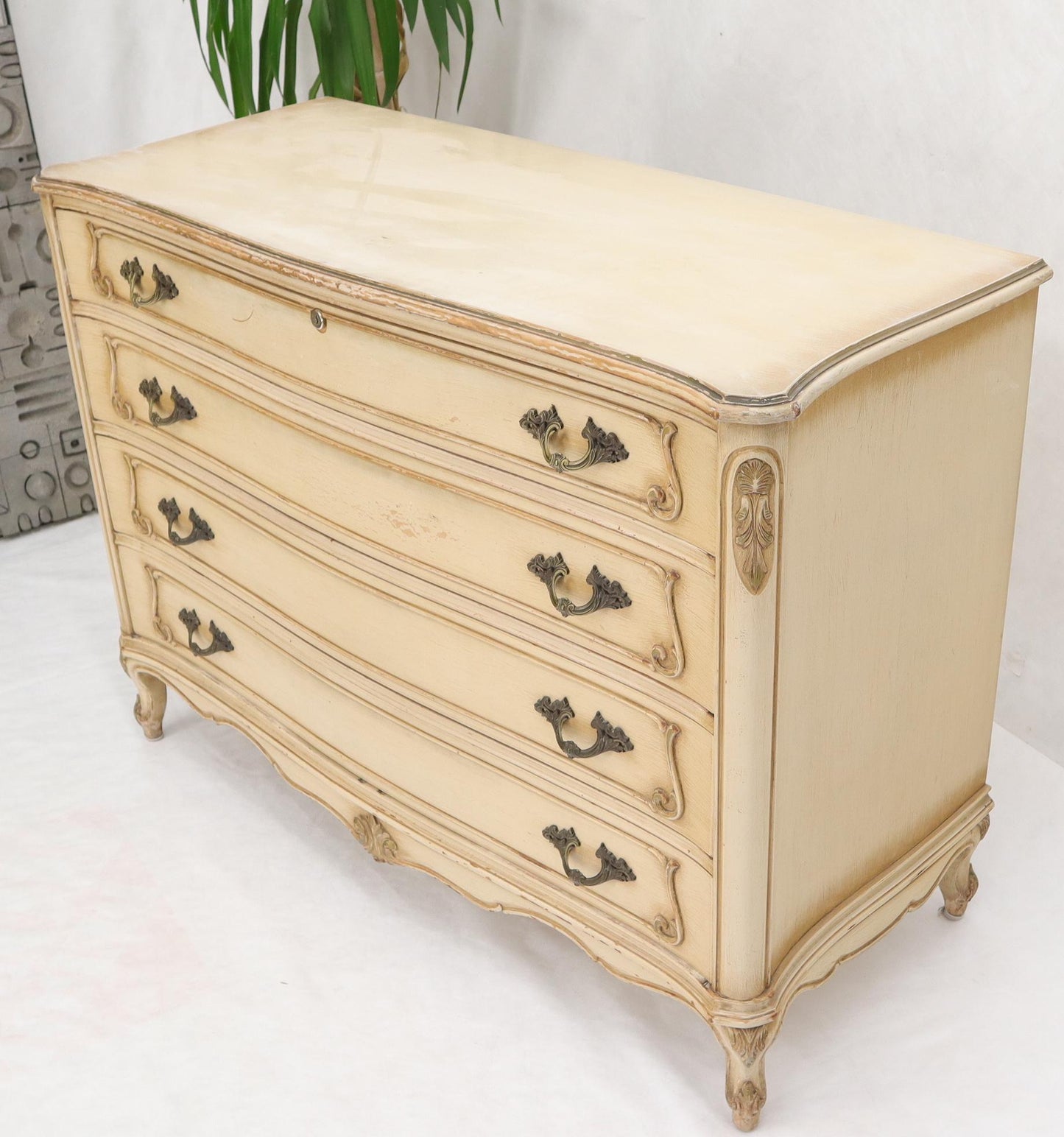 EstablishedLines Shabby Chic Gold Decorated Off White Painted French Provincial Dresser