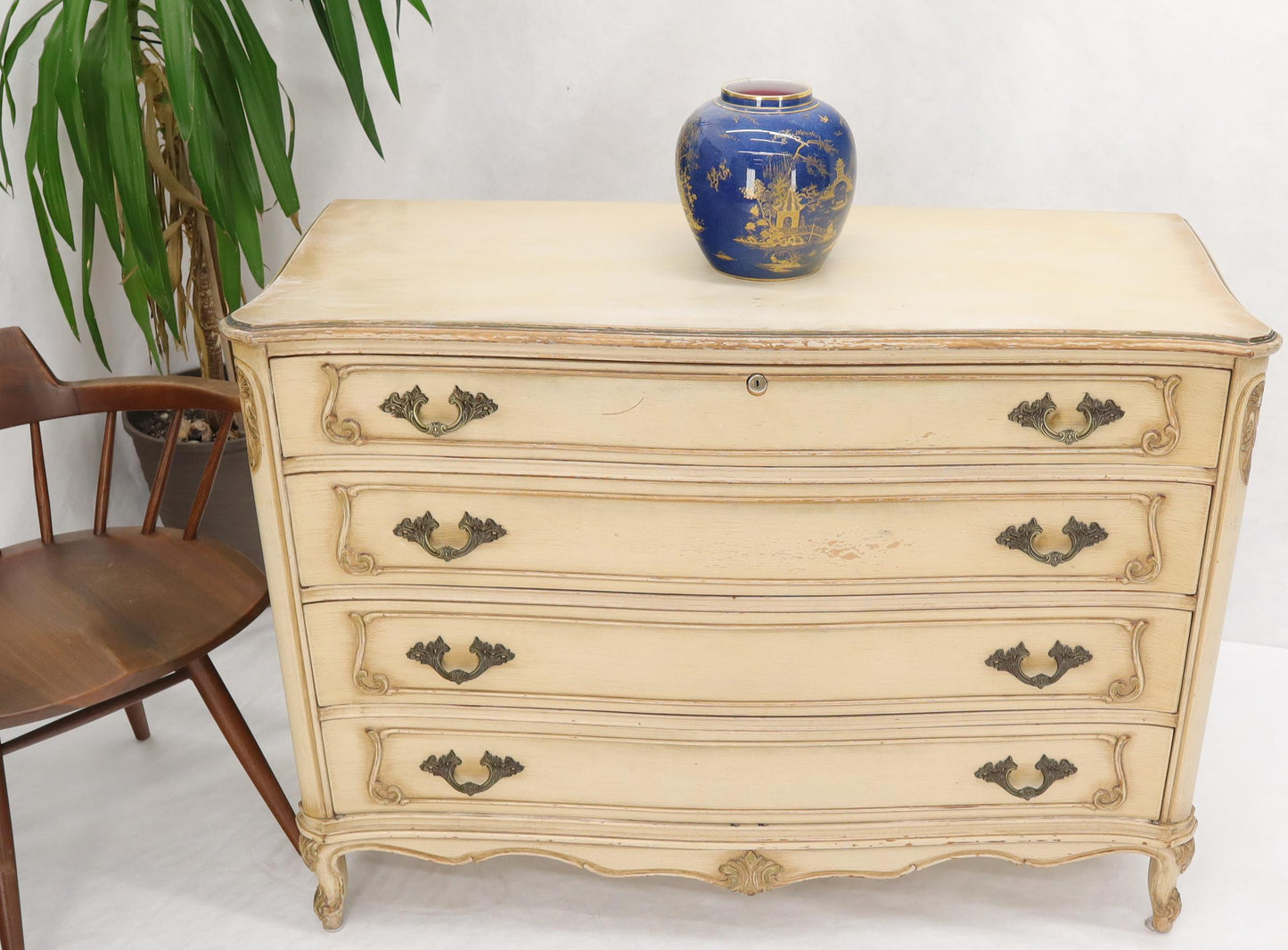 EstablishedLines Shabby Chic Gold Decorated Off White Painted French Provincial Dresser