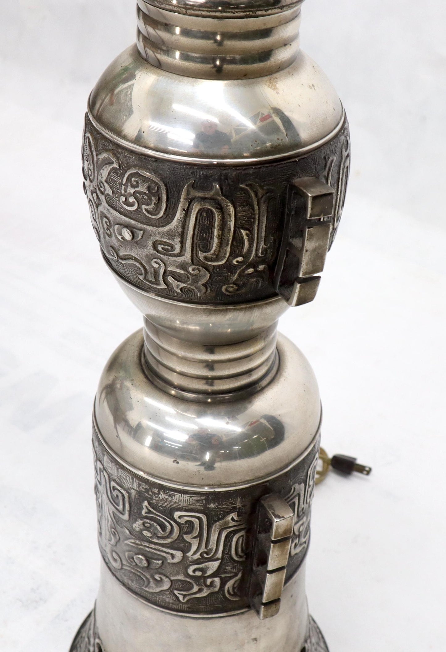 EstablishedLines Large Oversize Tower Shape Etched Metal Middle Eastern Motive Floor Table Lamp