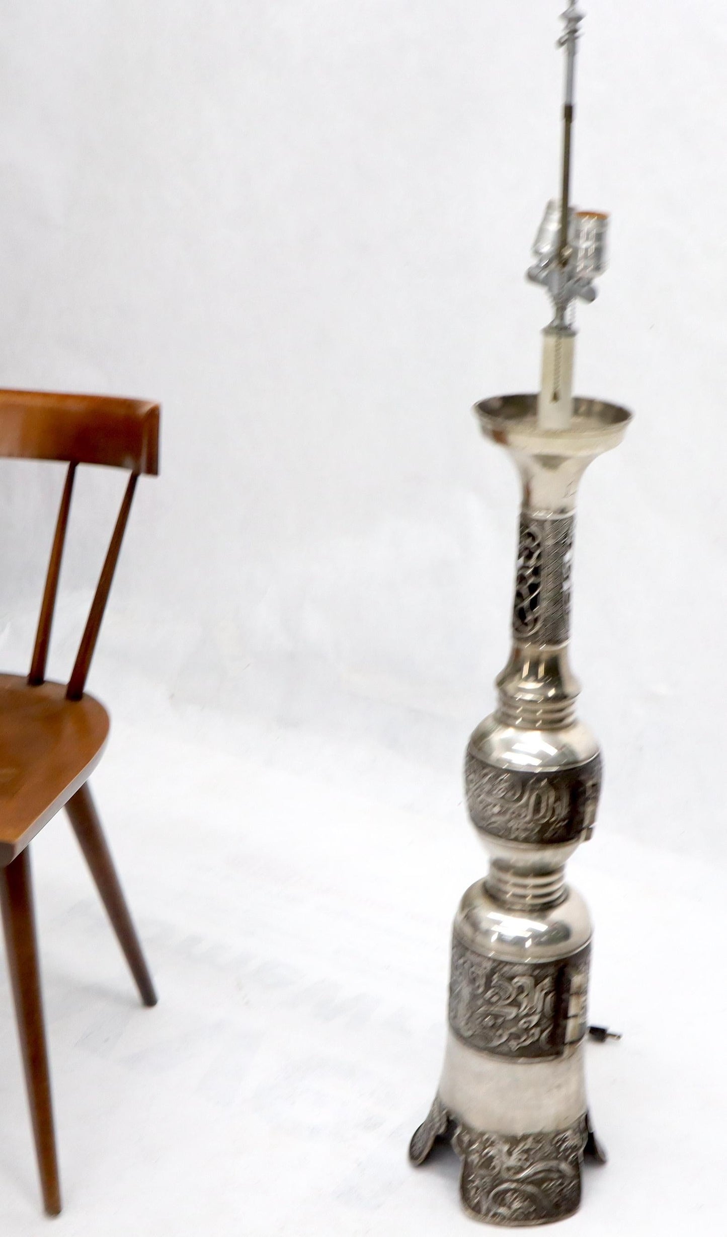 EstablishedLines Large Oversize Tower Shape Etched Metal Middle Eastern Motive Floor Table Lamp