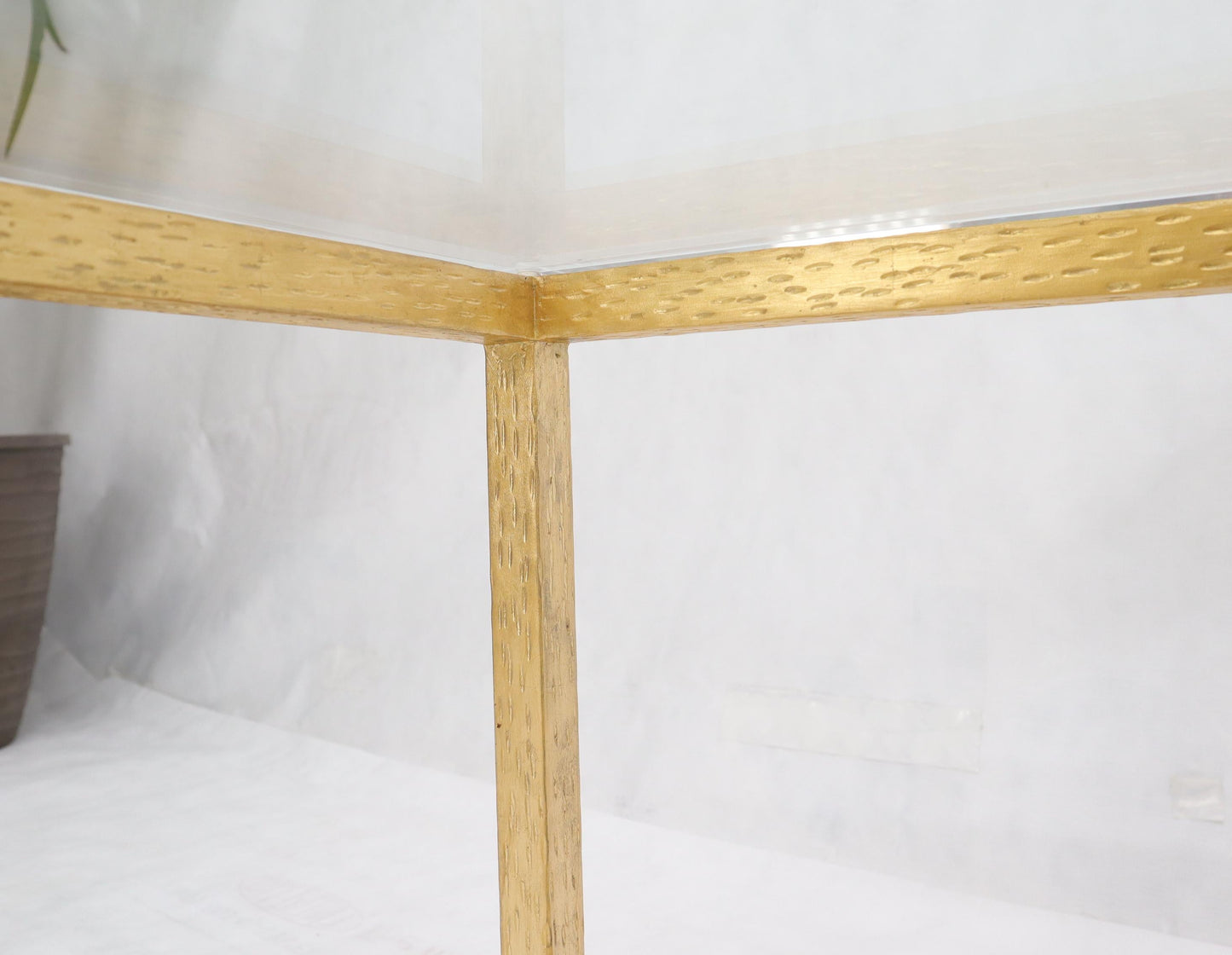 EstablishedLines Gold Gilt Rectangle Frame Thick Glass Top Coffee Table