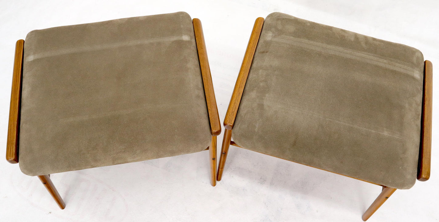 EstablishedLines Pair of Danish Teak Mid-Century Modern Flip Top Tables Suede Benches