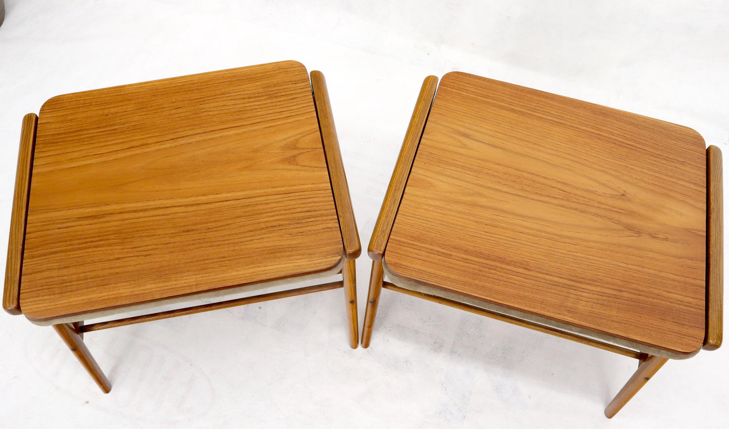 EstablishedLines Pair of Danish Teak Mid-Century Modern Flip Top Tables Suede Benches