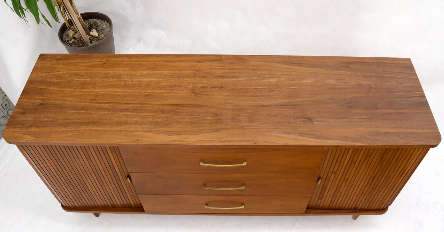 EstablishedLines American Walnut Mid-Century Modern Tambour Doors Long Dresser Credenza