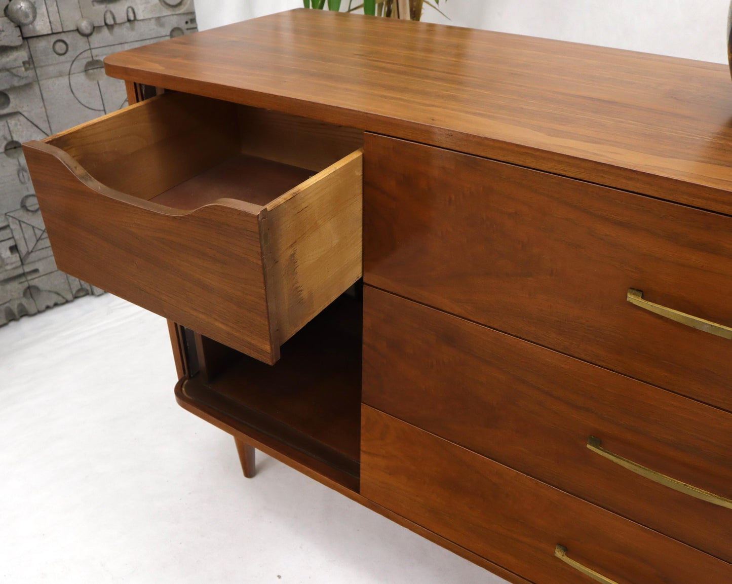 EstablishedLines American Walnut Mid-Century Modern Tambour Doors Long Dresser Credenza