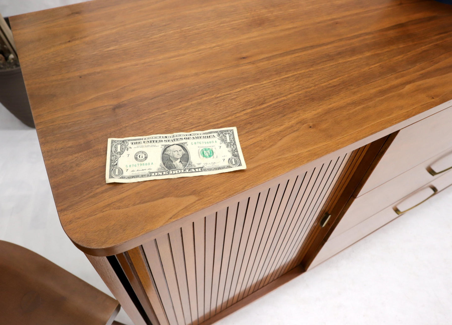 EstablishedLines American Walnut Mid-Century Modern Tambour Doors Long Dresser Credenza