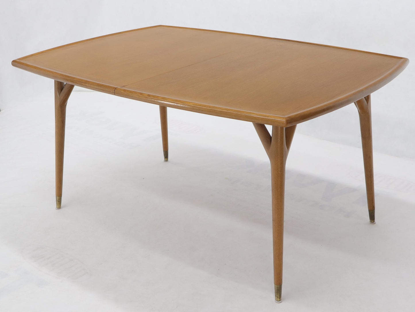 EstablishedLines Seven Piece Cerused Oak Dining Room, attributed Paul Laszlo, 2 Extension Boards