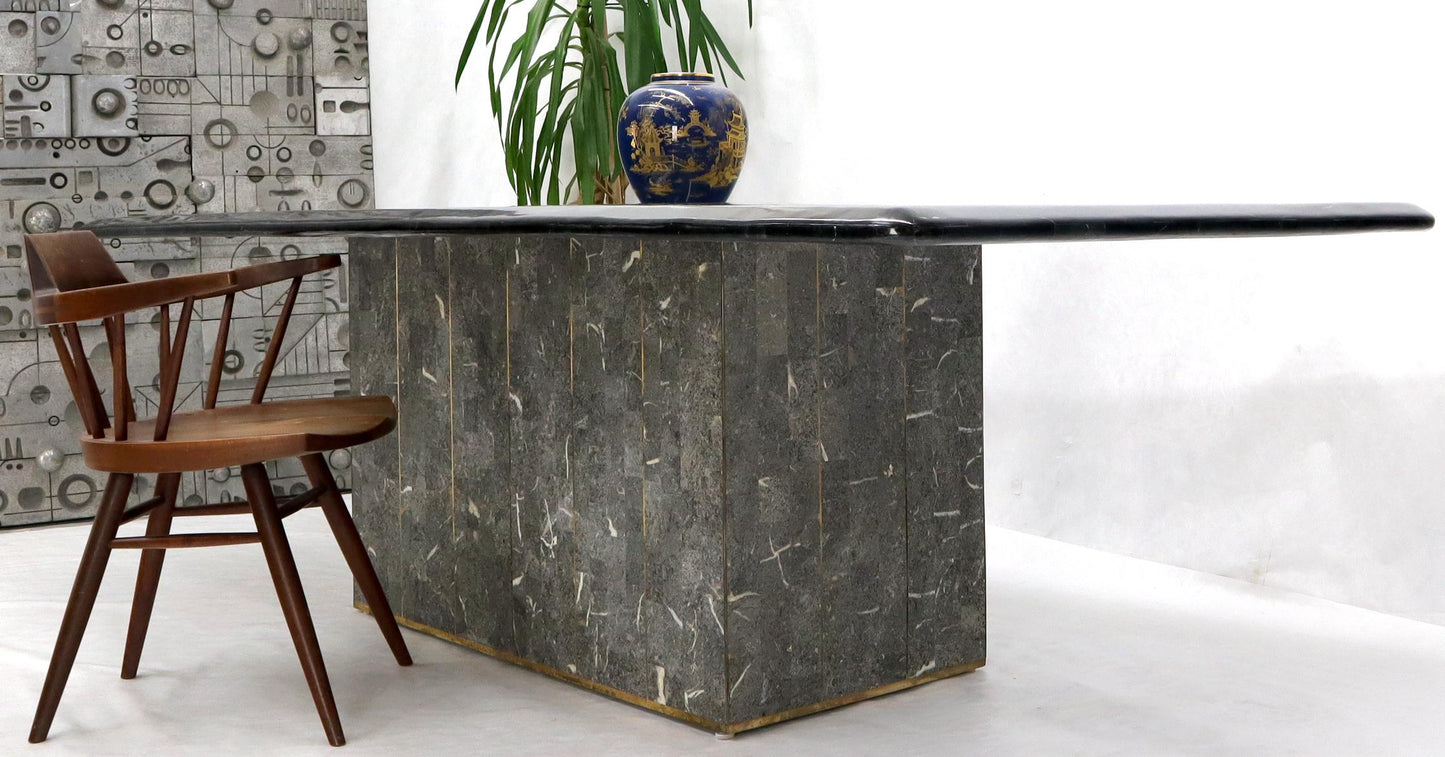 EstablishedLines Large Tessellated Black & Grey Stone Brass Inlay Dining Table