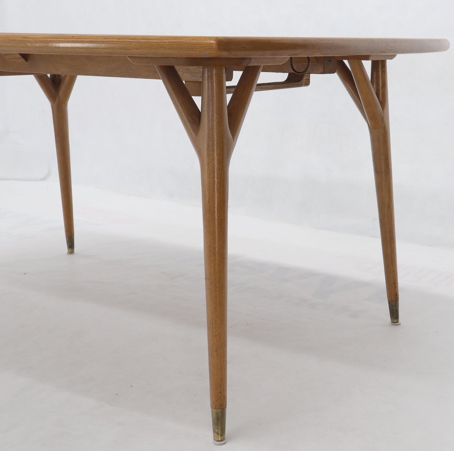 EstablishedLines Seven Piece Cerused Oak Dining Room, attributed Paul Laszlo, 2 Extension Boards