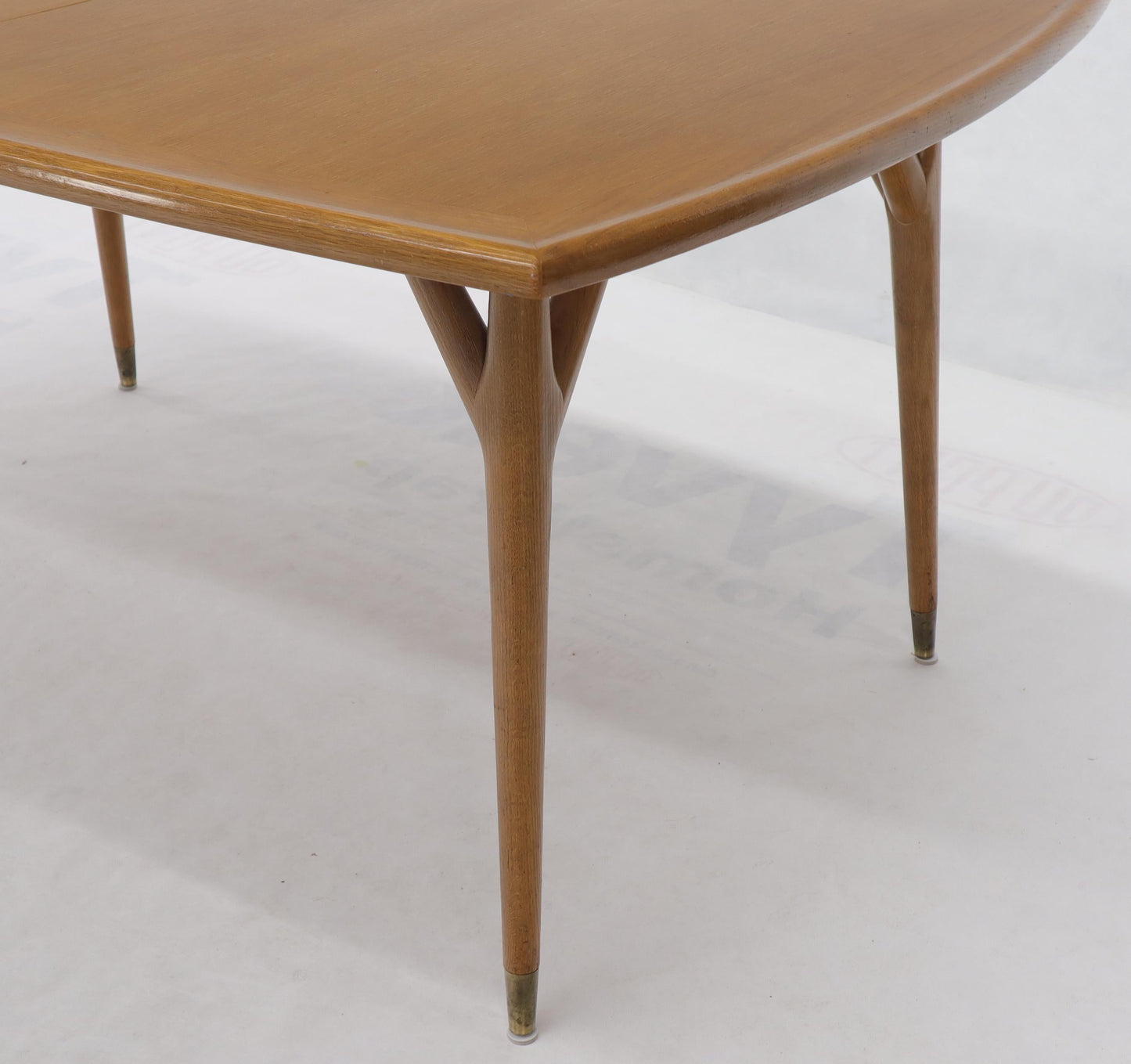EstablishedLines Seven Piece Cerused Oak Dining Room, attributed Paul Laszlo, 2 Extension Boards