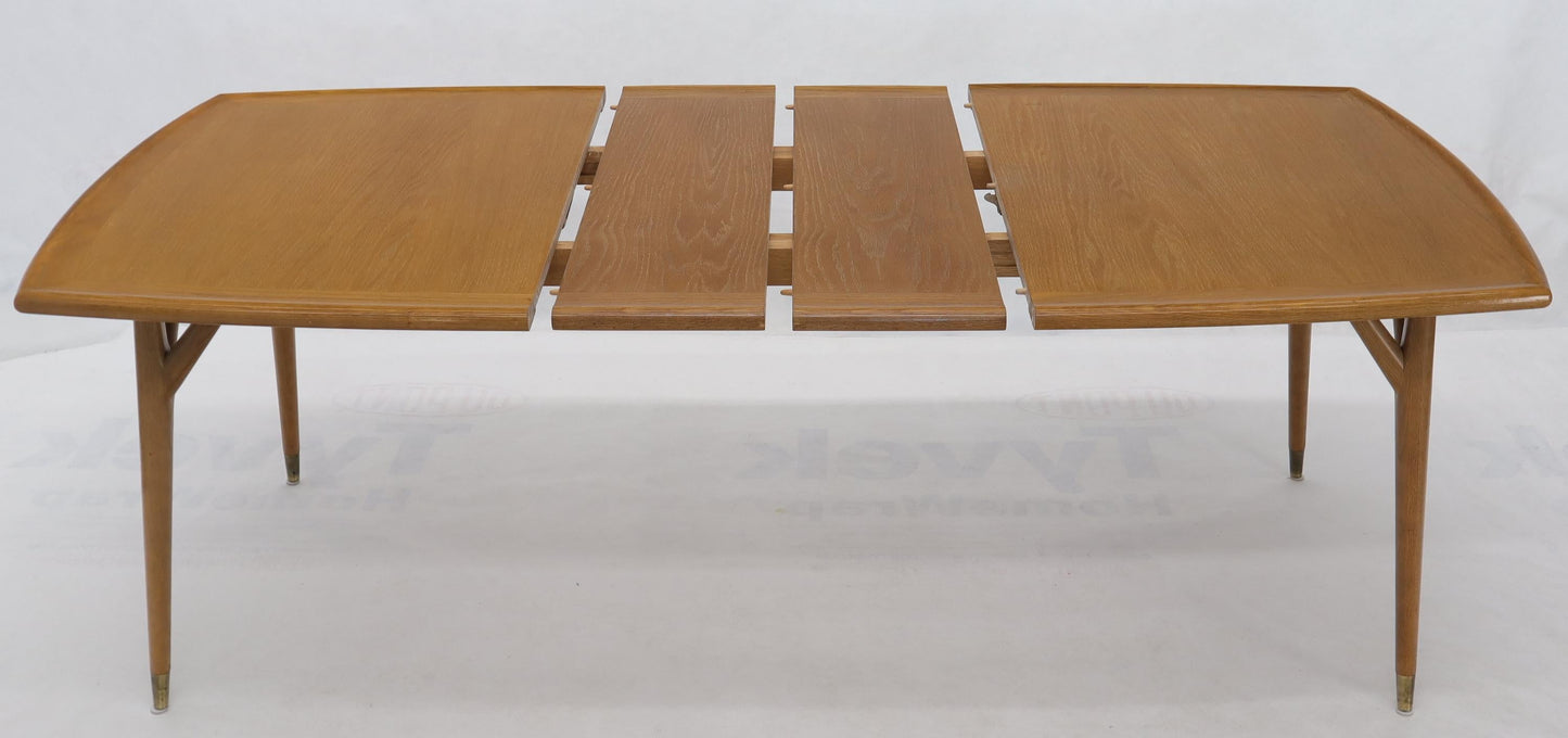 EstablishedLines Seven Piece Cerused Oak Dining Room, attributed Paul Laszlo, 2 Extension Boards