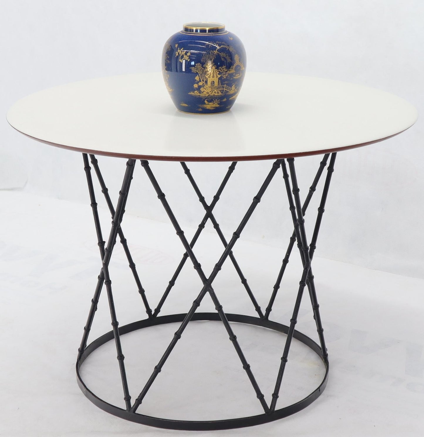 EstablishedLines Enameled Top Faux Bamboo Base Mid-Century Modern Dining Dinette Table