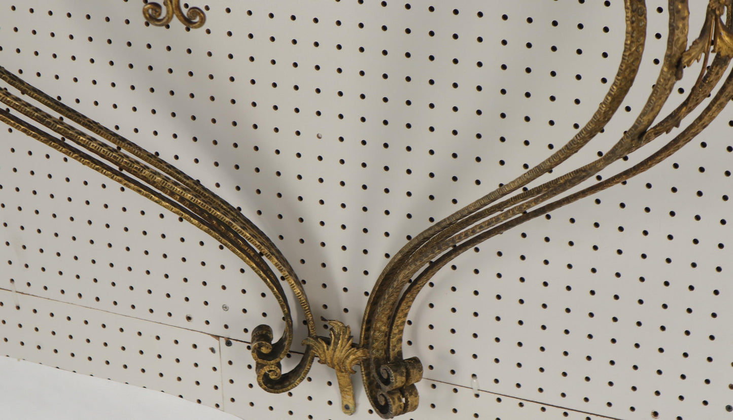 EstablishedLines Antique Ornate Baroque Style Gold Gilt Wrought Iron Hanging Console Table Glass